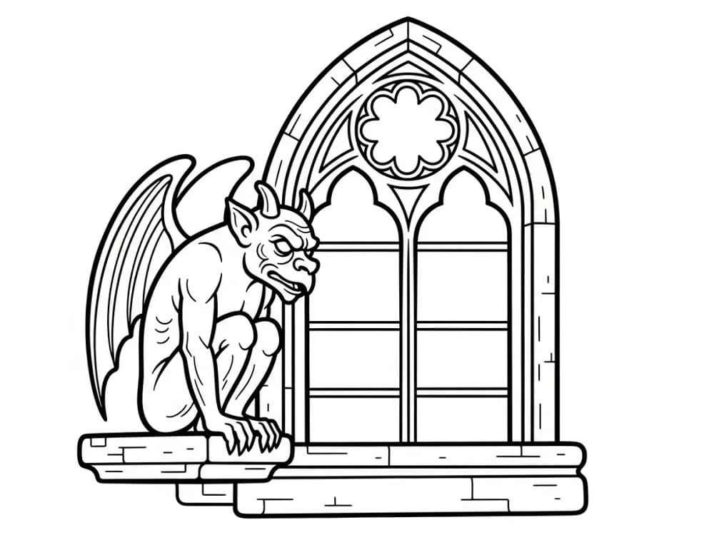 Coloriage Gargouille et fenêtre