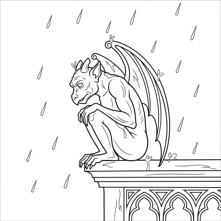 Coloriage Gargouille et pluie