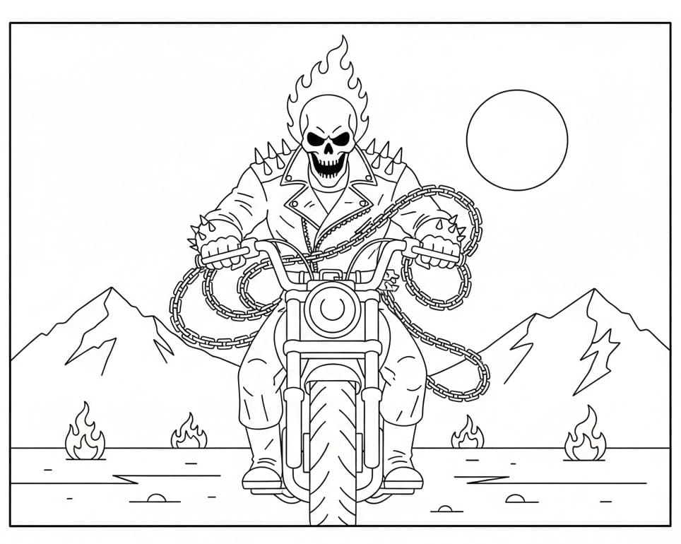 Coloriage Ghost Rider à Moto