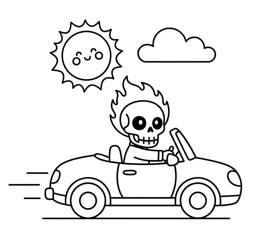 Coloriage Ghost Rider Conduit une Voiture