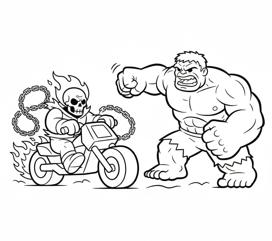 Coloriage Ghost Rider vs Hulk