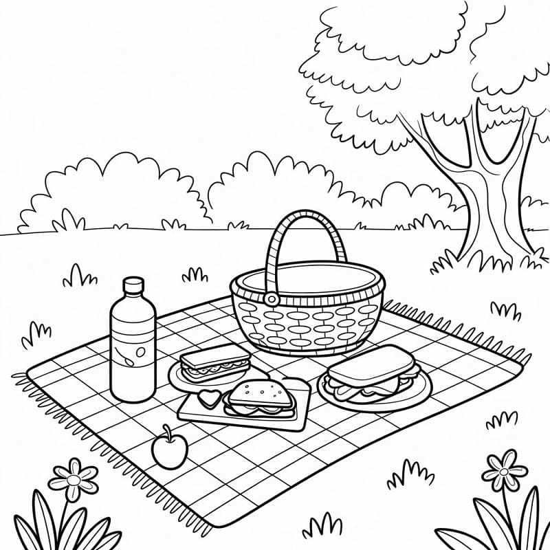 Coloriage Gratuit Pique-nique Pour les Enfants