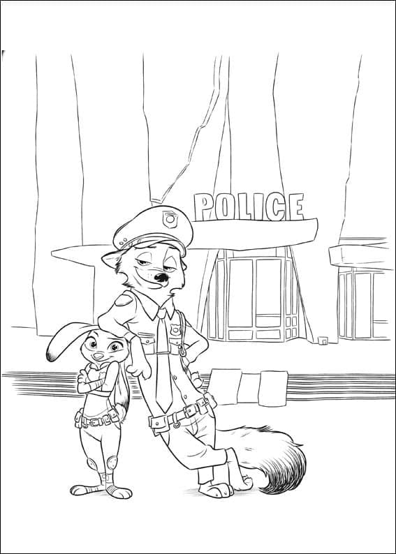 Coloriage Judy Hopps avec Nick Wilde de Zootopie