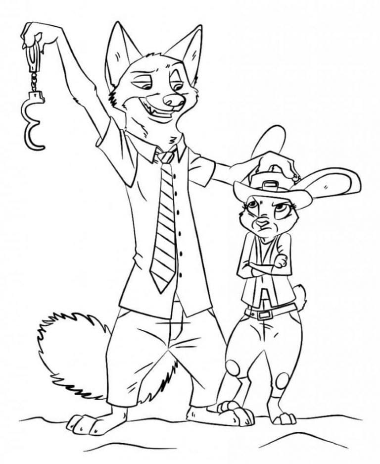 Coloriage Nick Wilde avec Judy Hopps de Zootopie