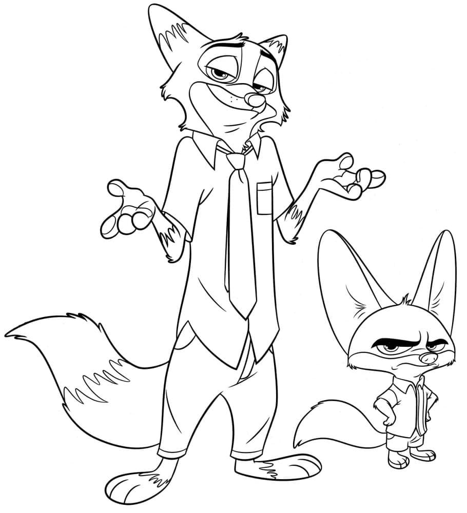 Coloriage Nick Wilde et Finnick de Zootopie