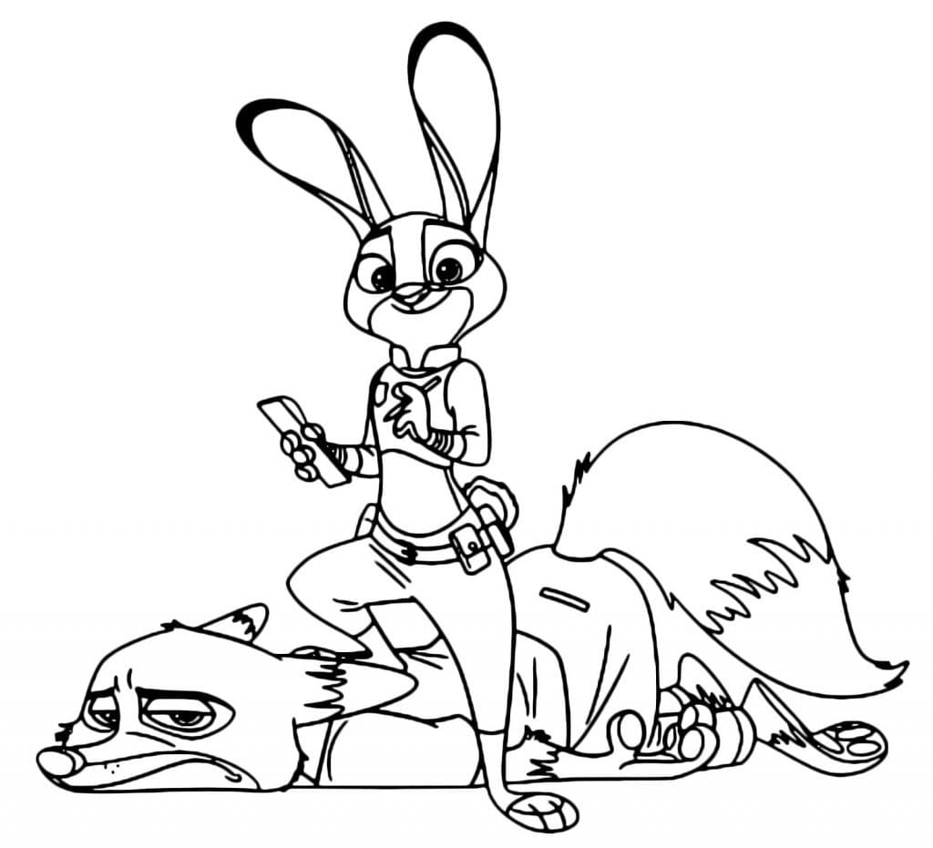 Coloriage Nick Wilde et Judy Hopps de Zootopie