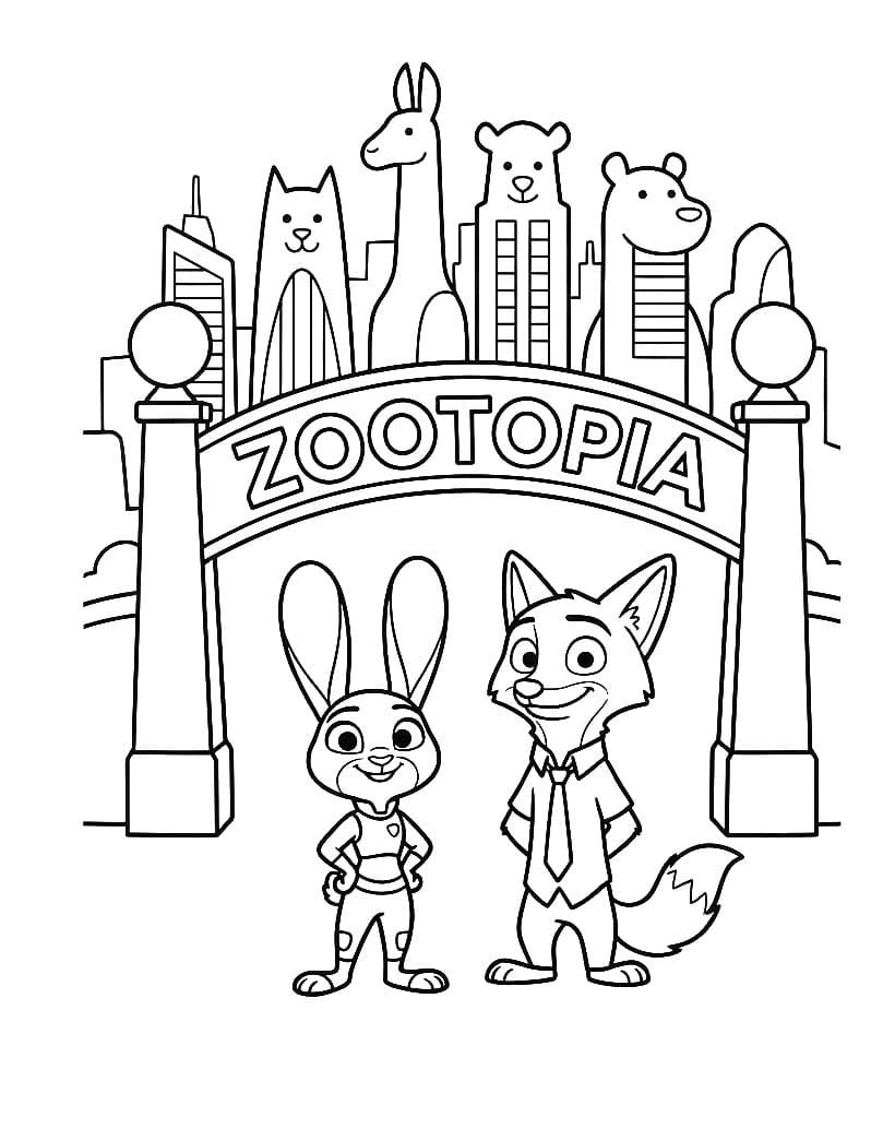 Coloriage Personnages dans Zootopie