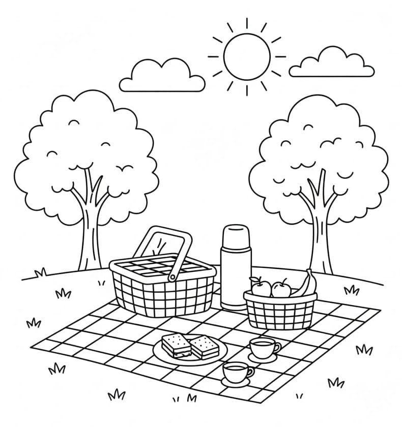 Coloriage Pique-nique Imprimable Gratuit Pour les Enfants