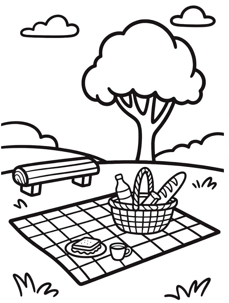 Coloriage Pique-nique Imprimable Pour les Enfants