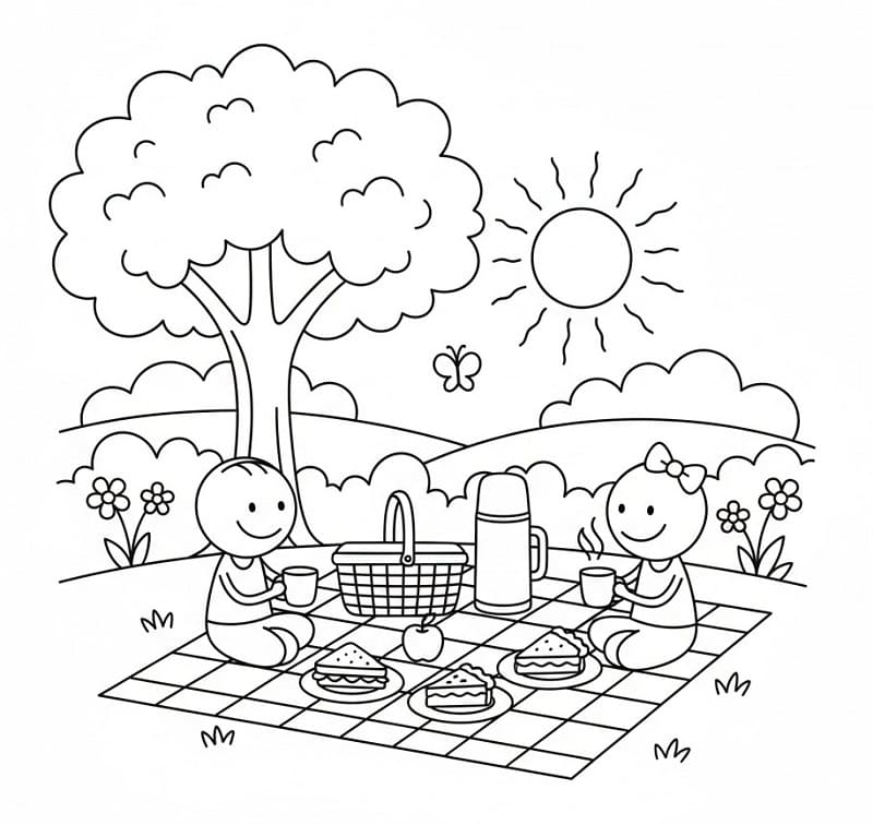 Coloriage Pique-nique joyeux