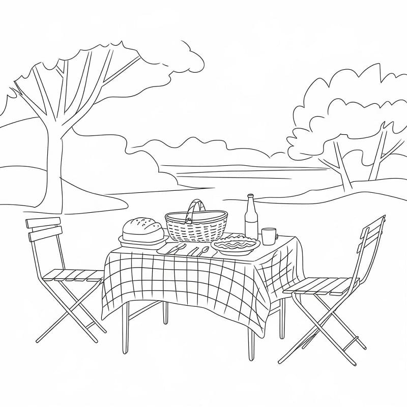 Coloriage Pique-nique Pour les Enfants de 3 Ans