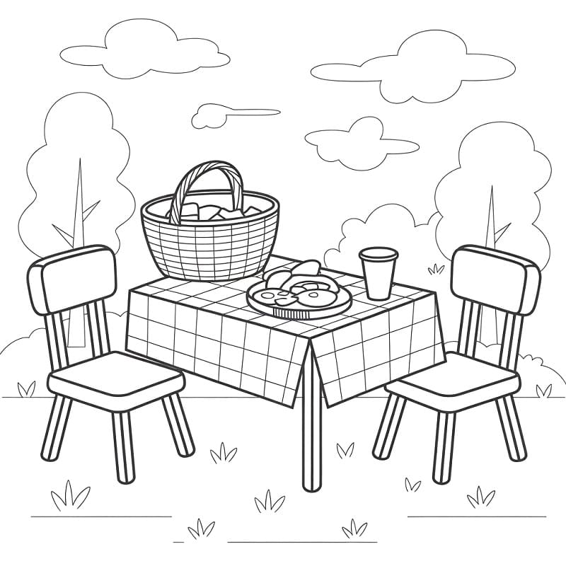 Coloriage Pique-nique Pour les Enfants de 5 Ans