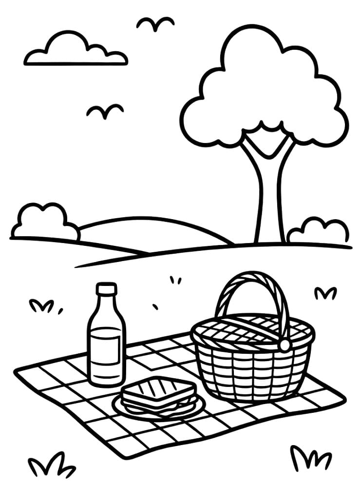 Coloriage Pique-nique Pour les Enfants de 6 Ans