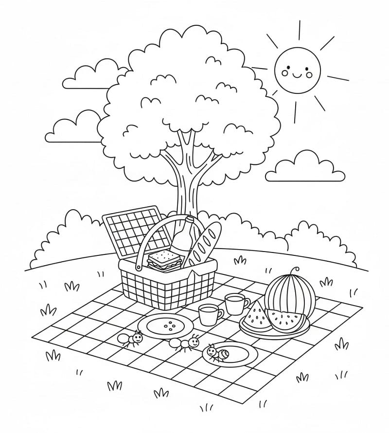 Coloriage Pique-nique Pour les Enfants