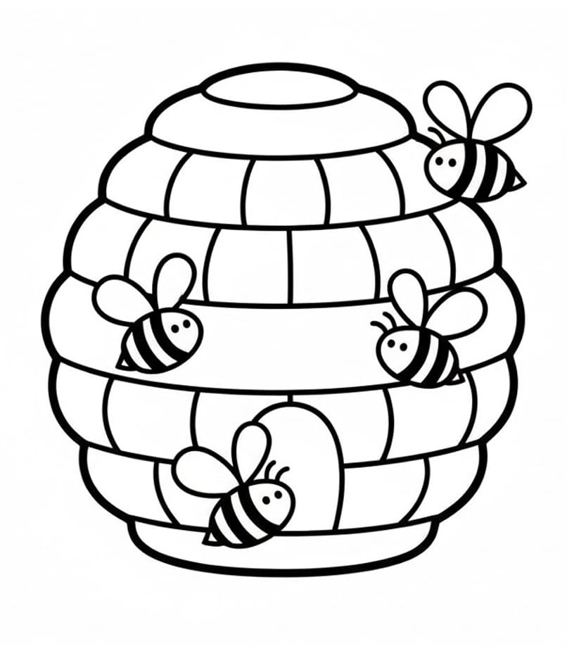 Coloriage Ruche avec Abeilles