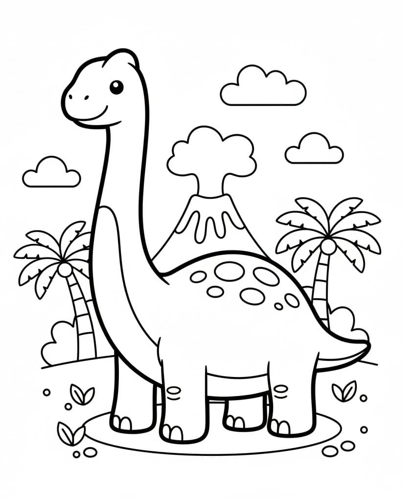 Coloriage Un Brachiosaure Heureux