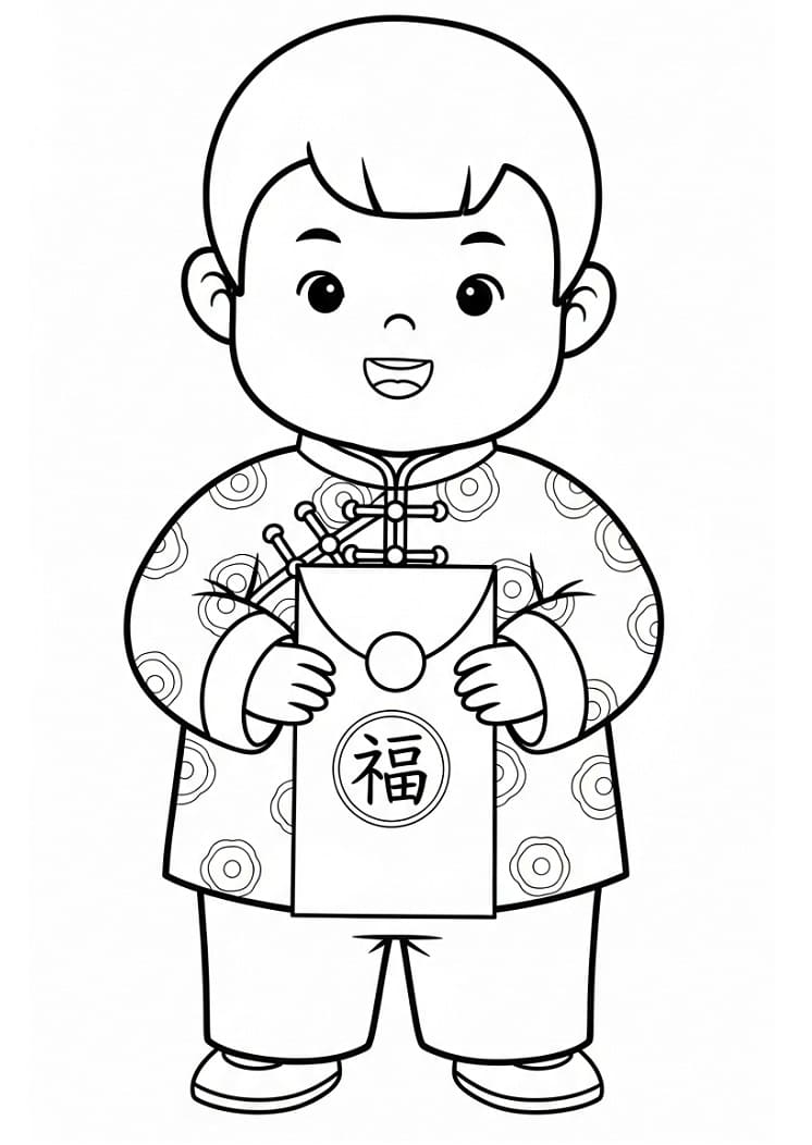 Coloriage Un garçon le jour du Nouvel An chinois