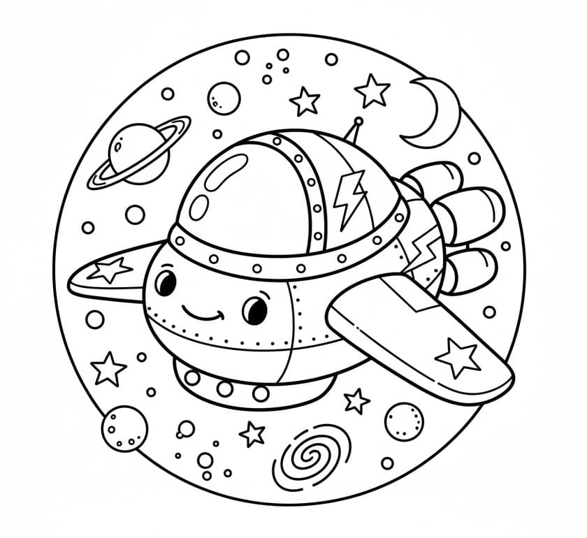 Coloriage Vaisseau spatial de dessin animé