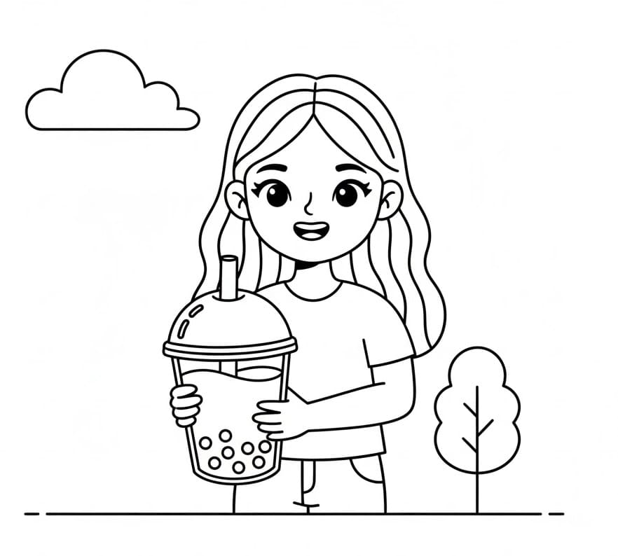 Coloriage Adolescente et Bubble Tea