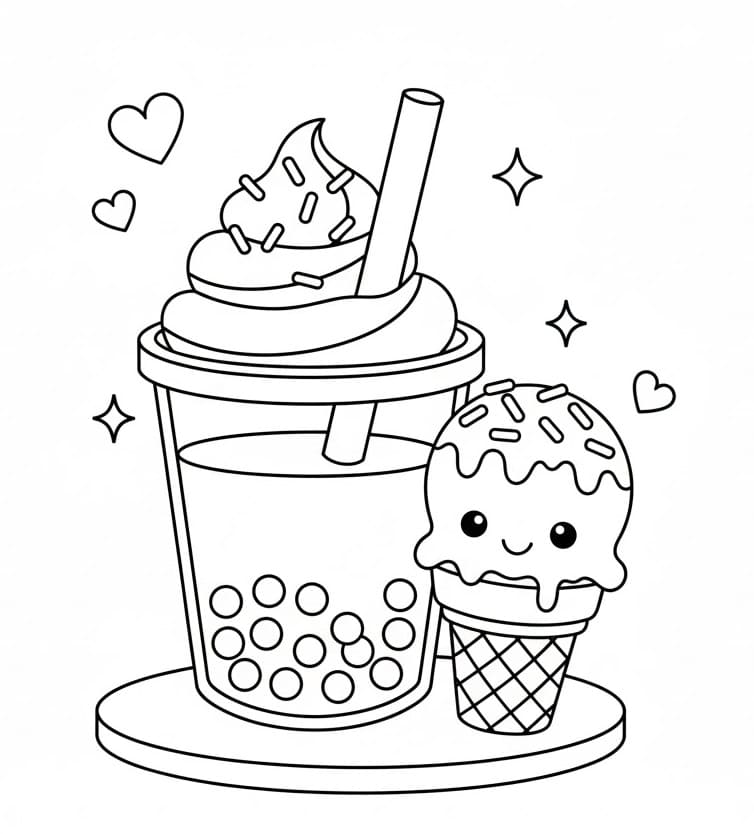 Coloriage Bubble Tea et Glace