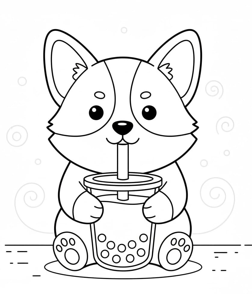 Coloriage Chiot et Bubble Tea