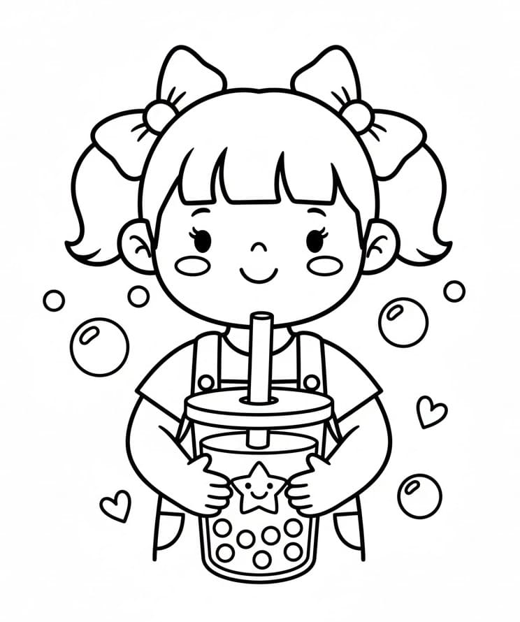 Coloriage Fille et Bubble Tea