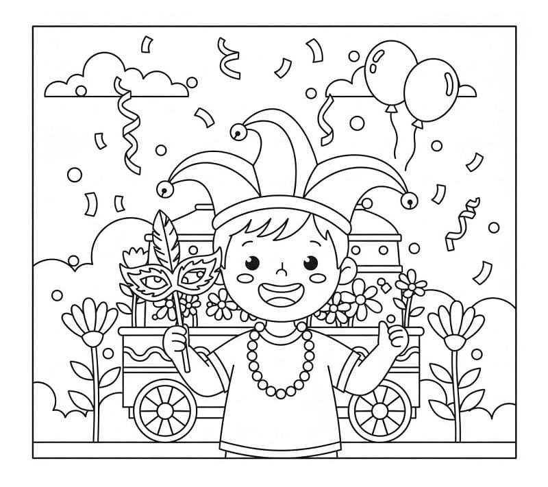 Coloriage Garçon et Mardi Gras