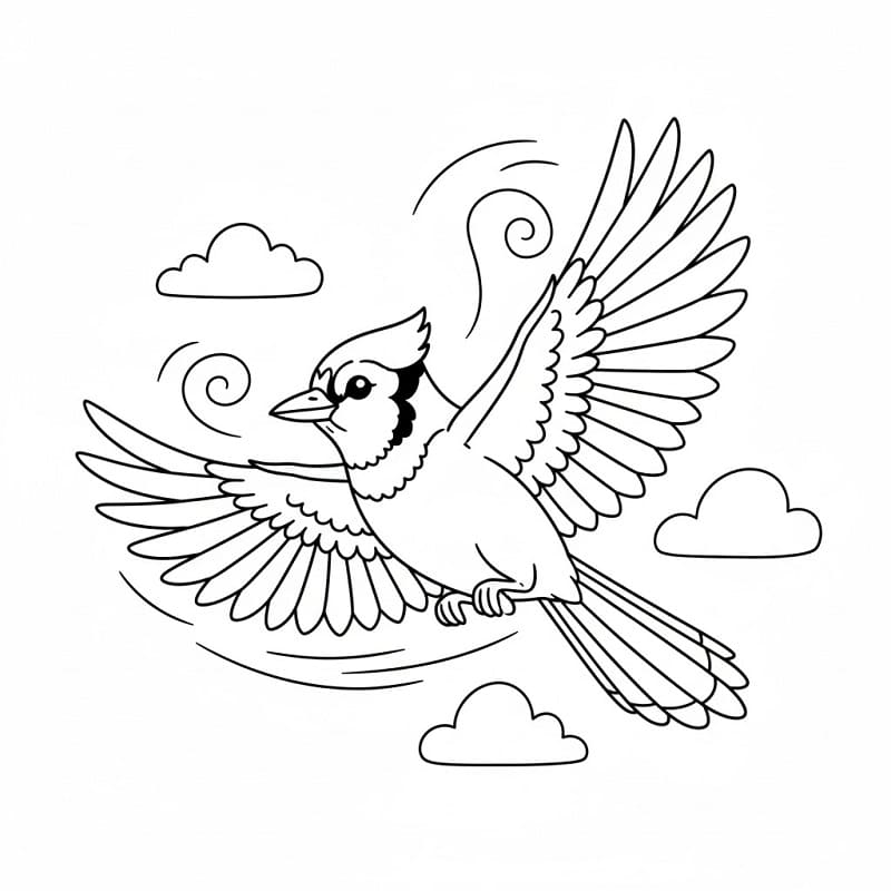 Coloriage Geai bleu dans le ciel