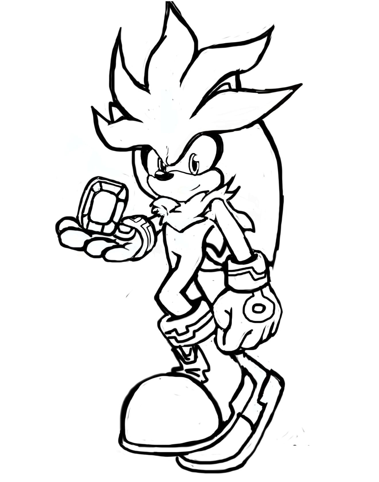 Coloriage Silver Sonic Imprimable Pour les Enfants