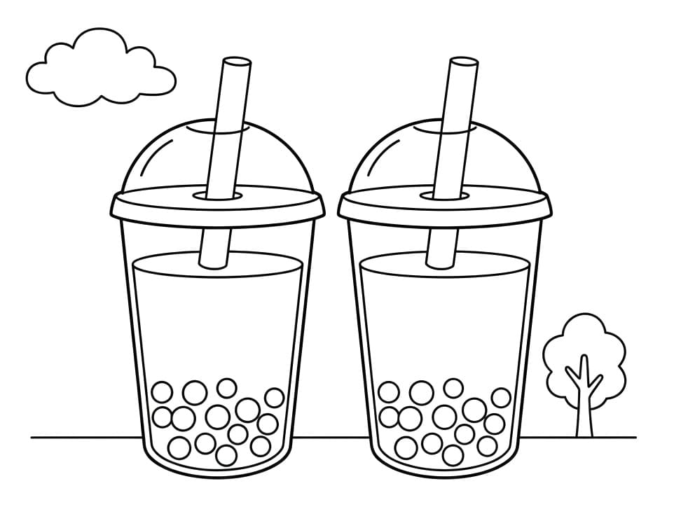 Coloriage Tasses Bubble Tea