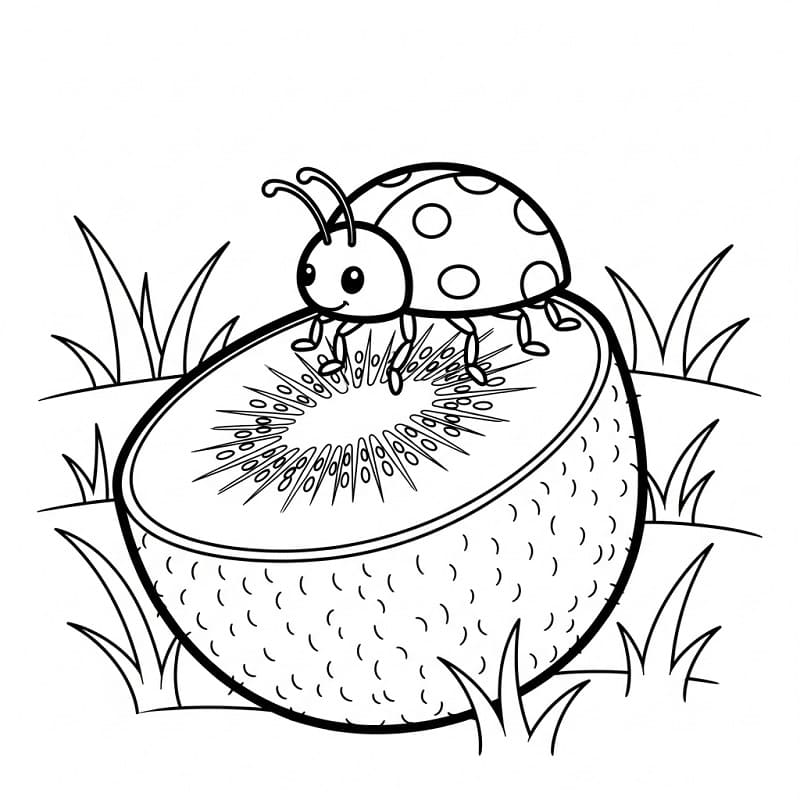 Coloriage Coccinelle et kiwi