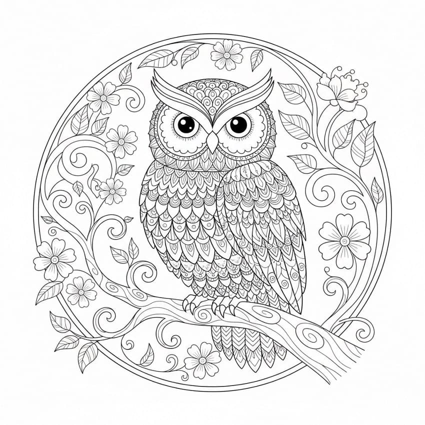 Coloriage Difficile Hibou