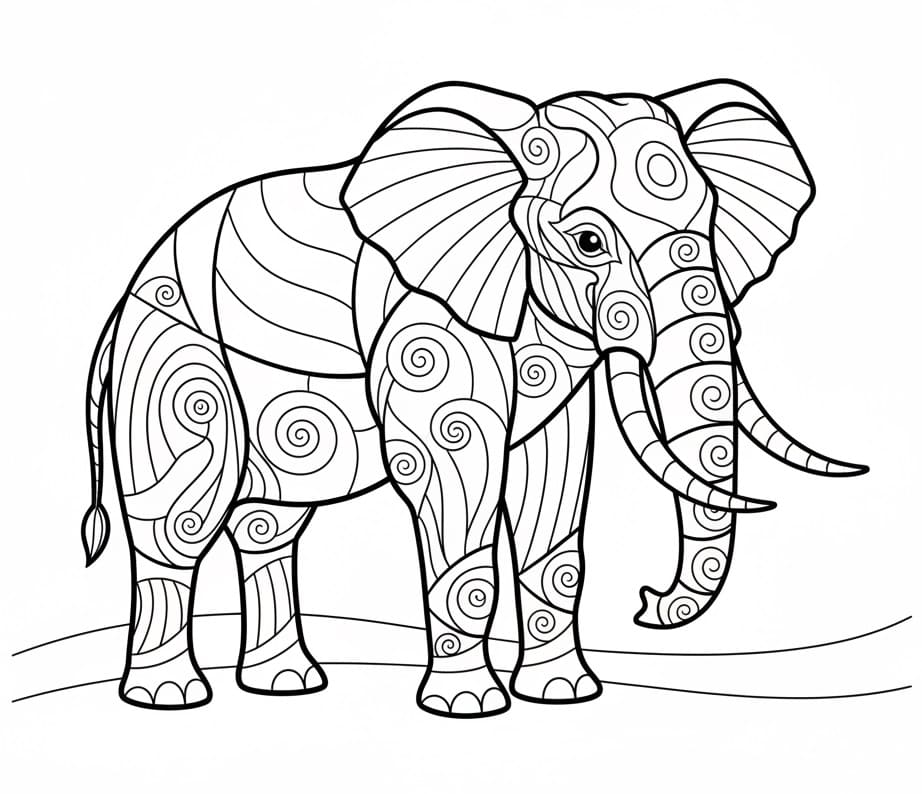 Coloriage Éléphant Difficile