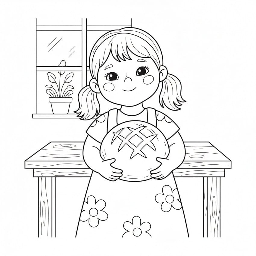 Coloriage Fille et pain