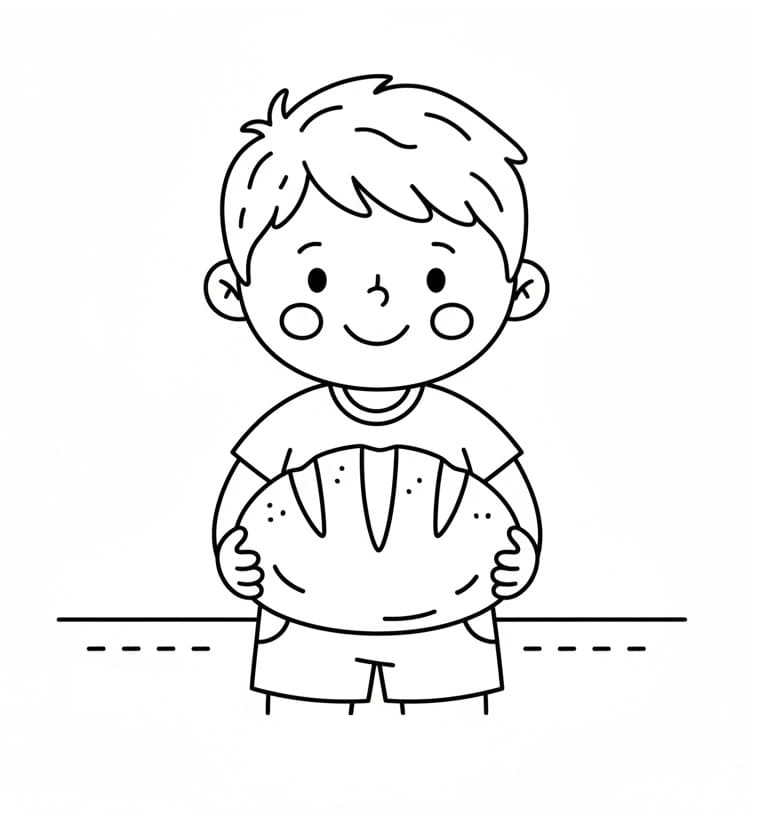 Coloriage Garçon et Pain