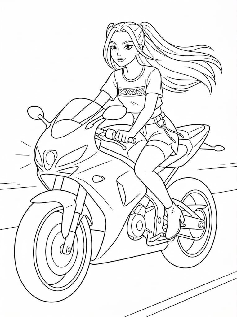 Coloriage Mira conduit une moto