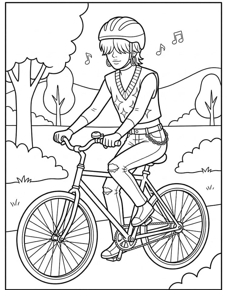 Coloriage Mystery Saja à vélo