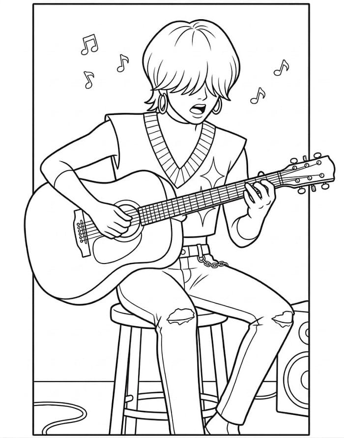 Coloriage Mystery Saja joue de la guitare