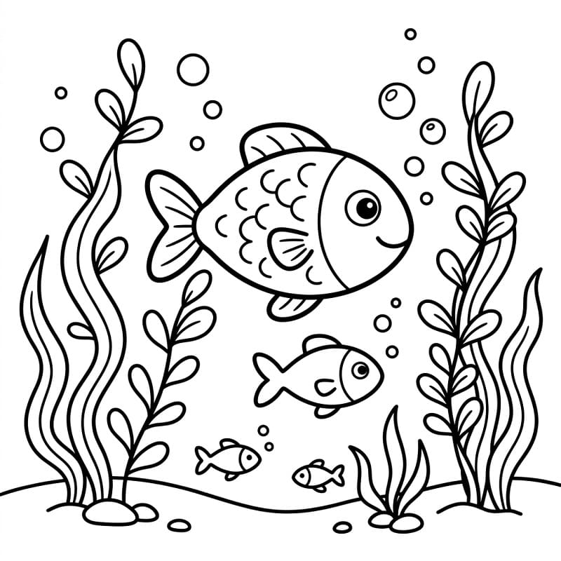 Coloriage Poissons et algues