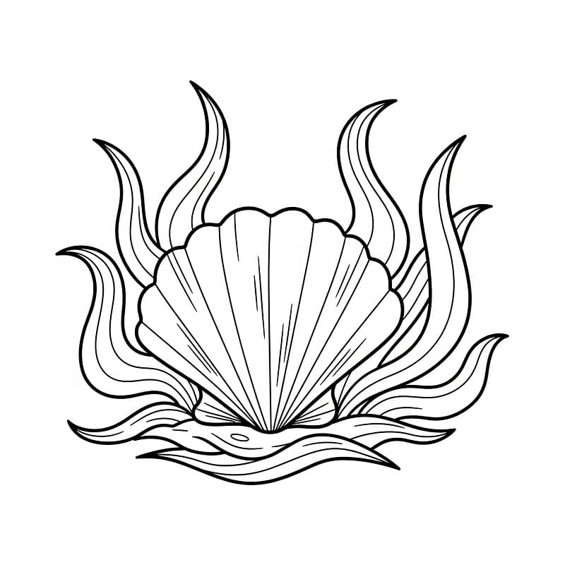 Coloriage Un coquillage et des algues