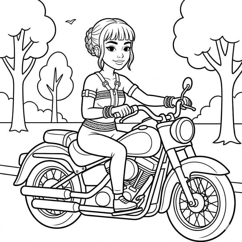 Coloriage Zoey conduit une moto