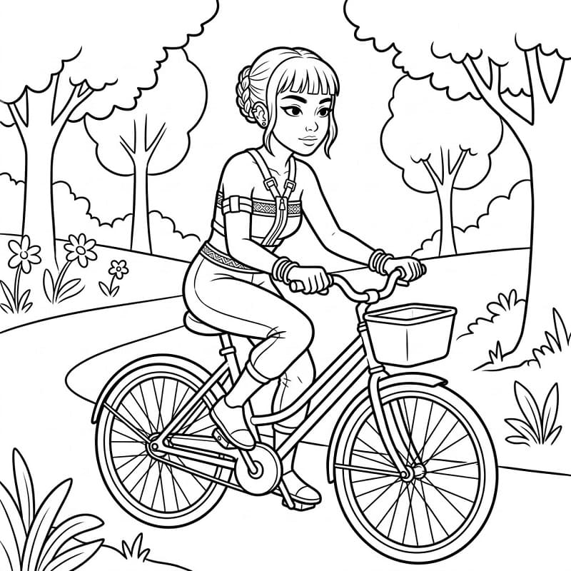 Coloriage Zoey fait du vélo
