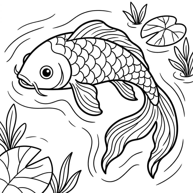 Coloriage Carpe Koi Gratuit Pour les Enfants