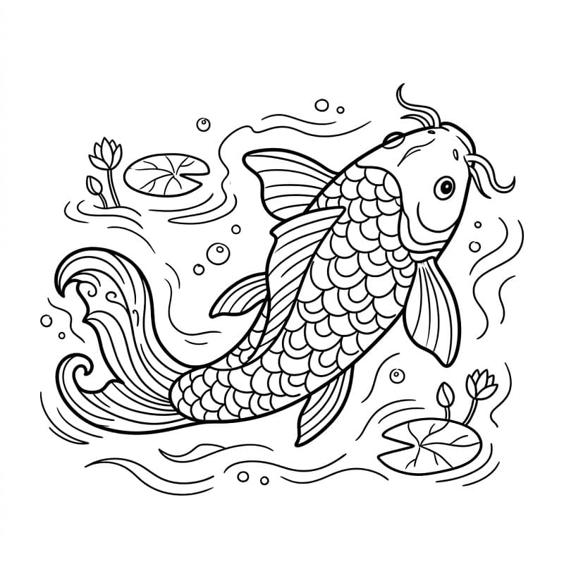 Coloriage Carpe Koi Imprimable Pour les Enfants