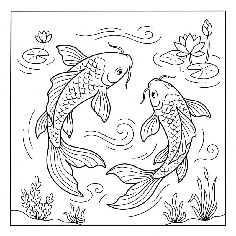 Coloriage Carpe Koi Pour les Enfants