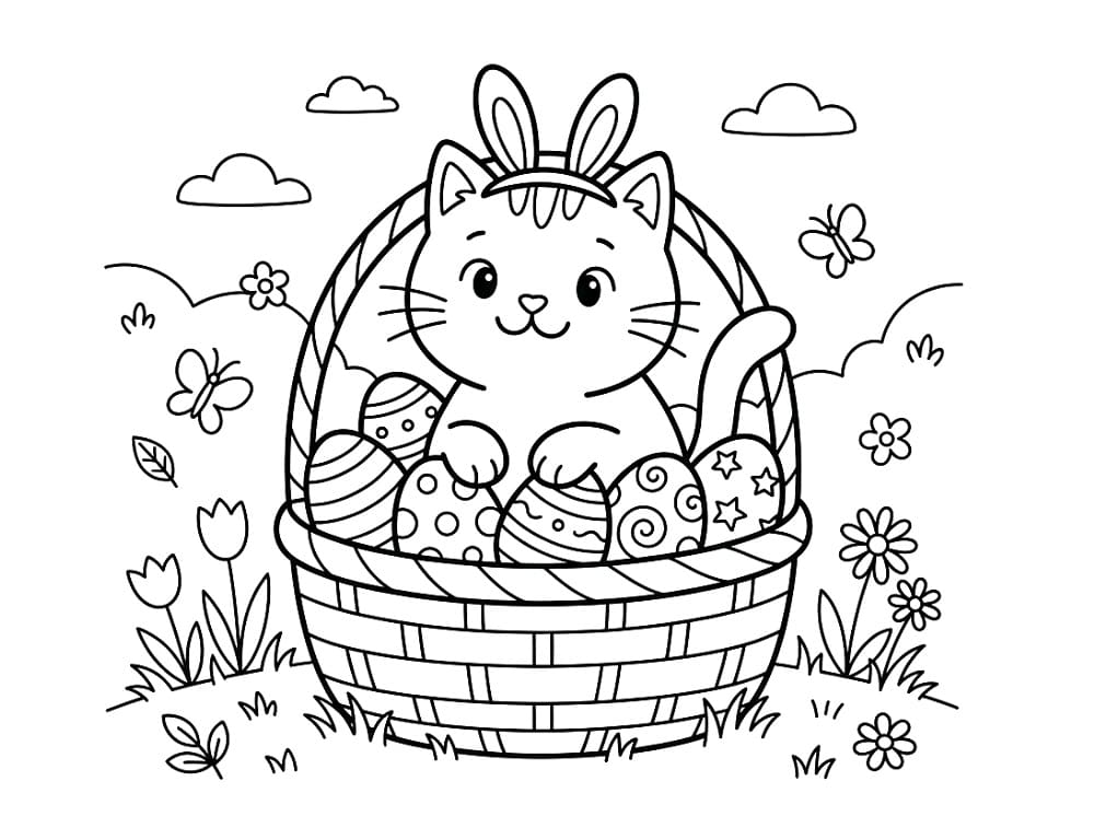 Coloriage Chat à Pâques