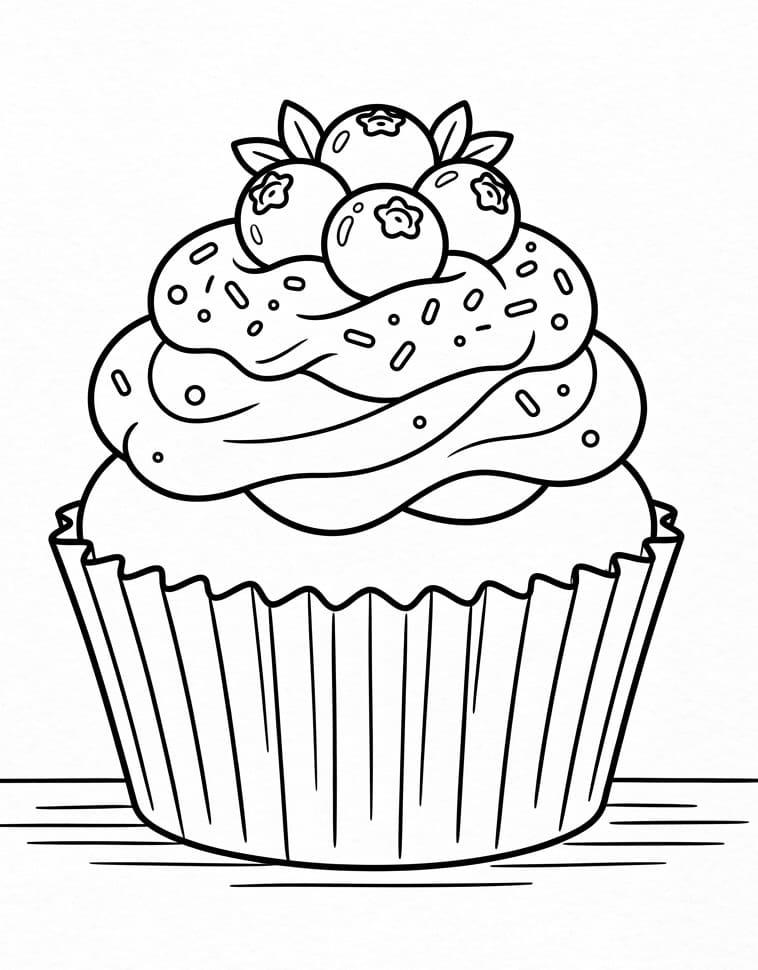 Coloriage Cupcake aux myrtilles