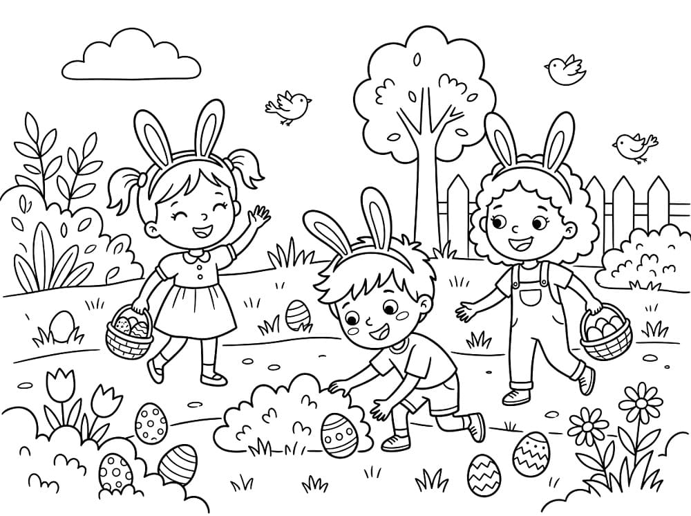 Coloriage Enfants de Pâques