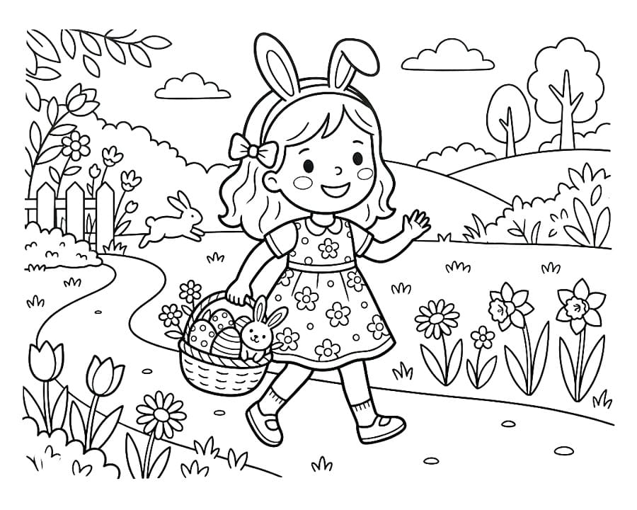 Coloriage Fille à Pâques