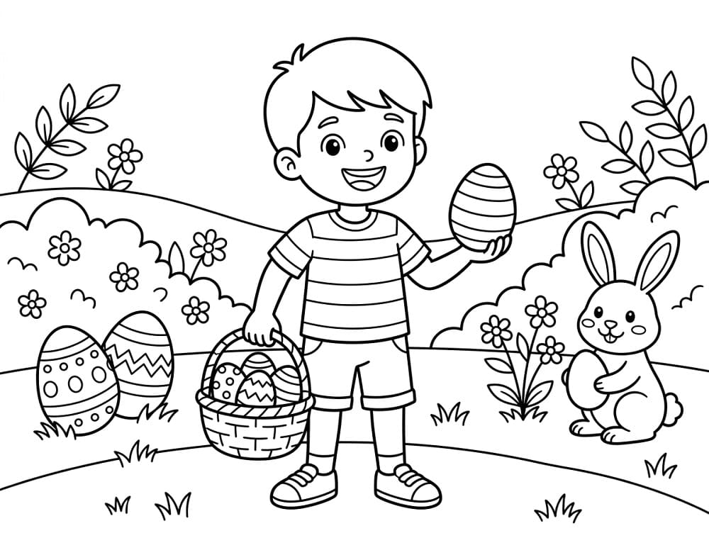 Coloriage Garçon à Pâques